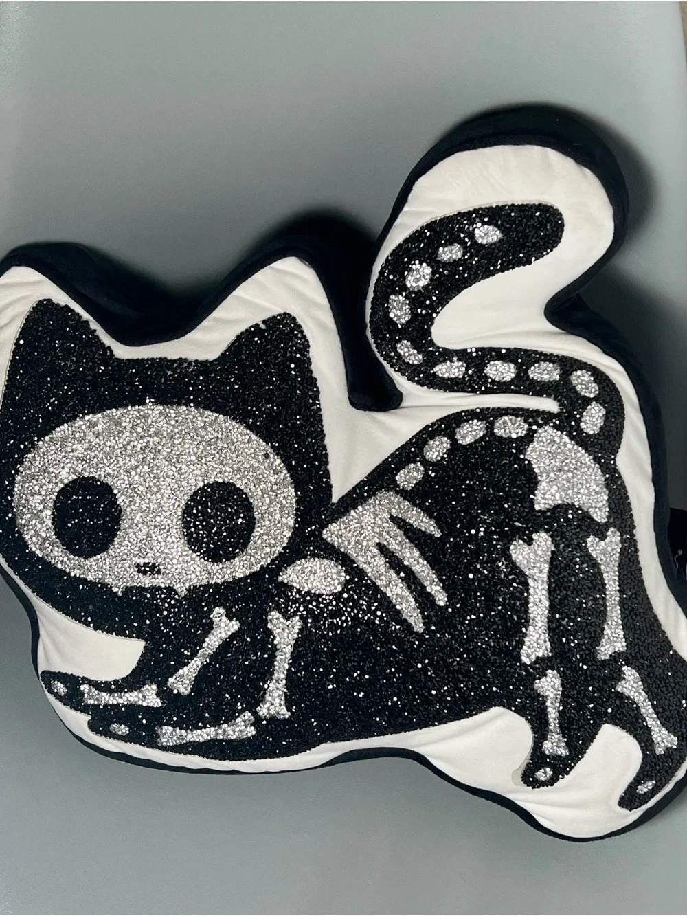 Ashland Rhinestone Skeleton Cat Pillow
